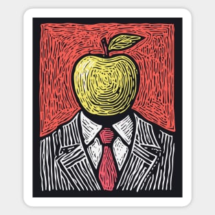 Tribute to Magritte – Apple Face Linocut Portrait Sticker